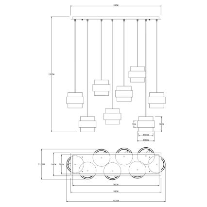 Globo - Suspension filaire 8xE27/60W/230V