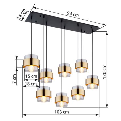 Globo - Suspension filaire 8xE27/60W/230V