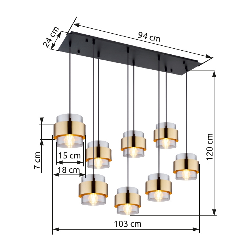 Globo - Suspension filaire 8xE27/60W/230V