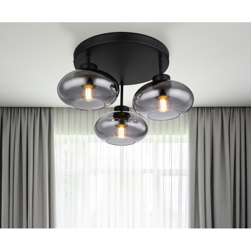 Globo - Lampadario da soffitto a montaggio superficiale 3xE27ILLU/40W/230V nero