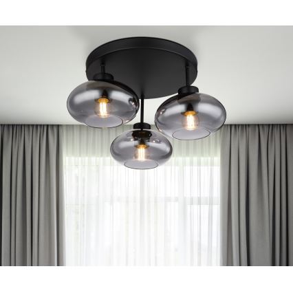Globo - Lustre plafonnier 3xE27ILLU/40W/230V noir