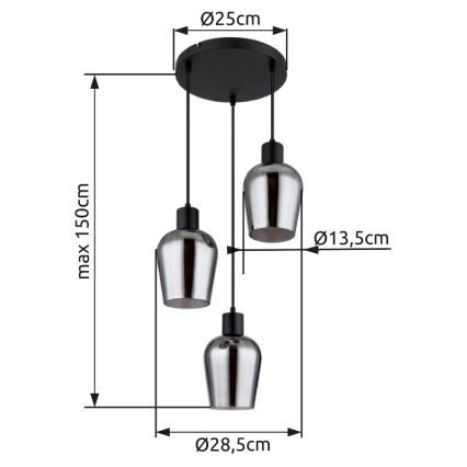 Globo - Lampadario a sospensione con filo 3xE27/40W/230V diametro 28,5 cm nero
