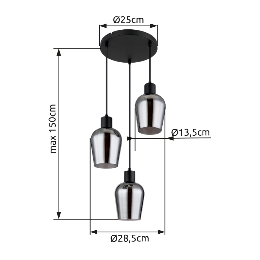 Globo - Lampadario a sospensione con filo 3xE27/40W/230V diametro 28,5 cm nero