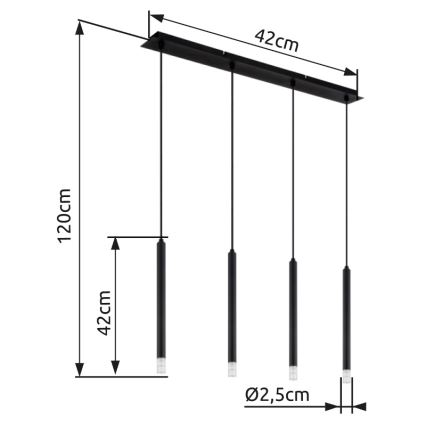 Globo - Lampadario a sospensione con filo 4xG9/4W/230V nero