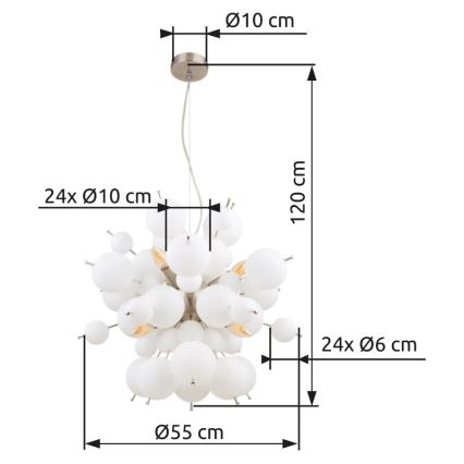 Globo - Lampadario a sospensione con filo 6xE14/25W/230V diametro 55 cm bianco