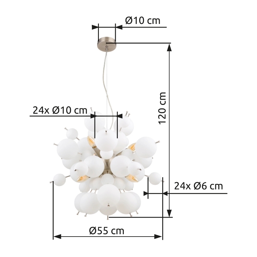Globo - Lampadario a sospensione con filo 6xE14/25W/230V diametro 55 cm bianco