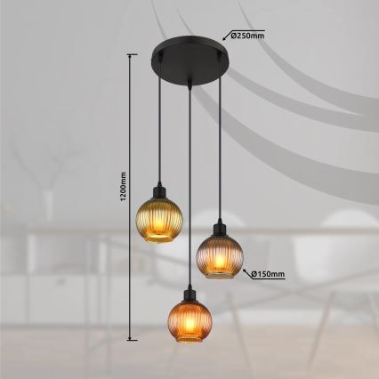 Globo - Lampadario a sospensione con filo 3xE27/25W/230V diametro 36 cm rame/verde/blu
