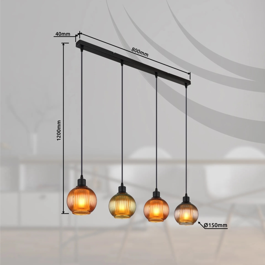 Globo - Lampadario a sospensione con filo 4xE27/25W/230V rame/verde/blu