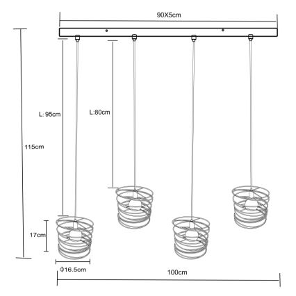 Globo 15640-4H - TILLY Pendelleuchte an Kabel, 4xE27/60W/230V, schwarz