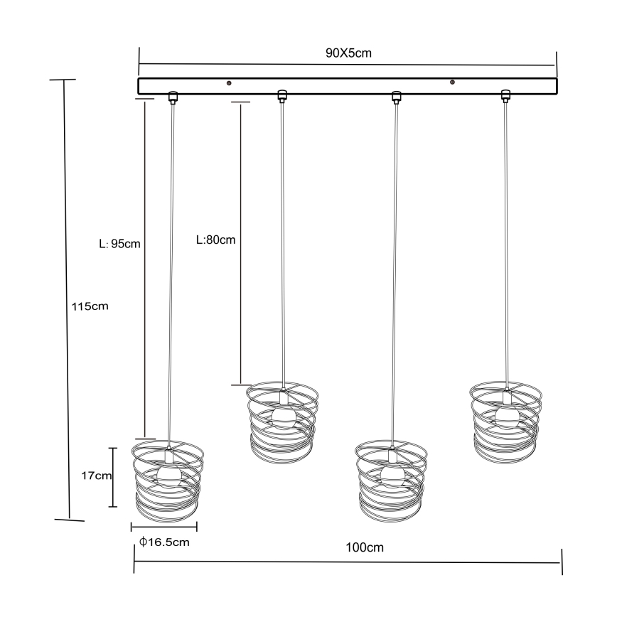 Globo 15640-4H - TILLY Pendelleuchte an Kabel, 4xE27/60W/230V, schwarz