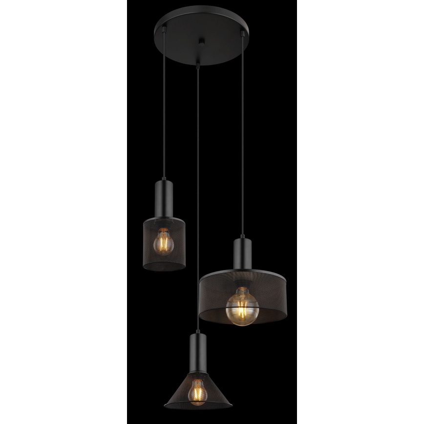 Globo - Lampadario a sospensione con filo 3xE27/60W/230V nero