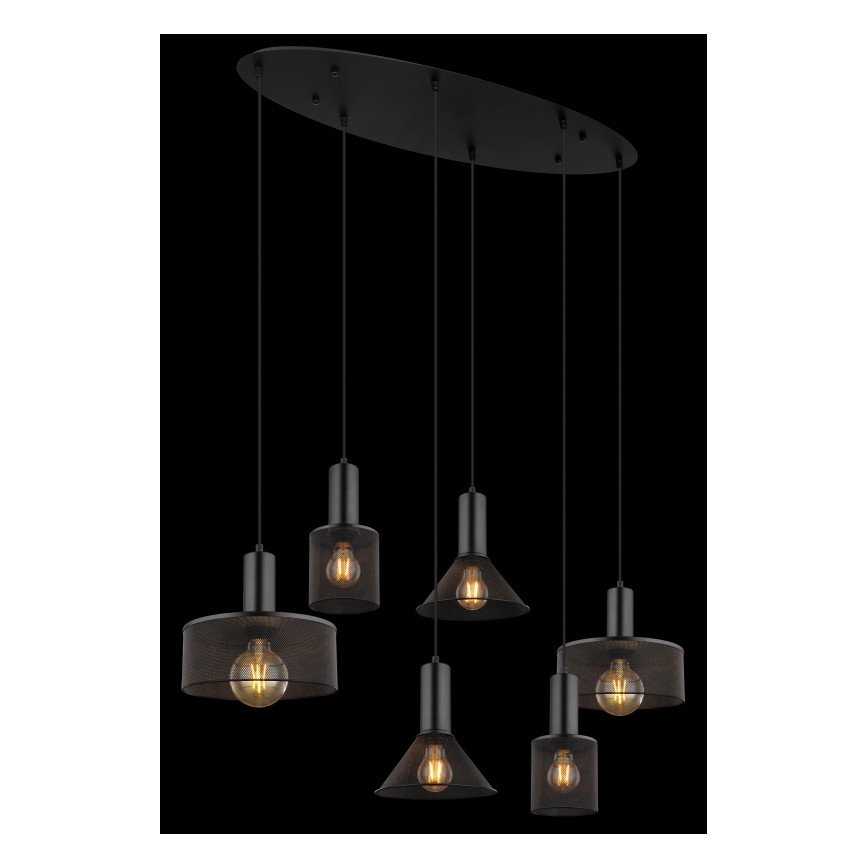 Globo 15648-6H - Suspension à câble JEDD 6xE27/60W/230V noire