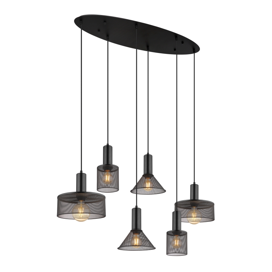 Globo 15648-6H - Suspension à câble JEDD 6xE27/60W/230V noire