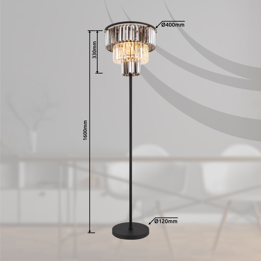 Globo - Lampadaire 3xE27/40W/230V d. 40 cm noir