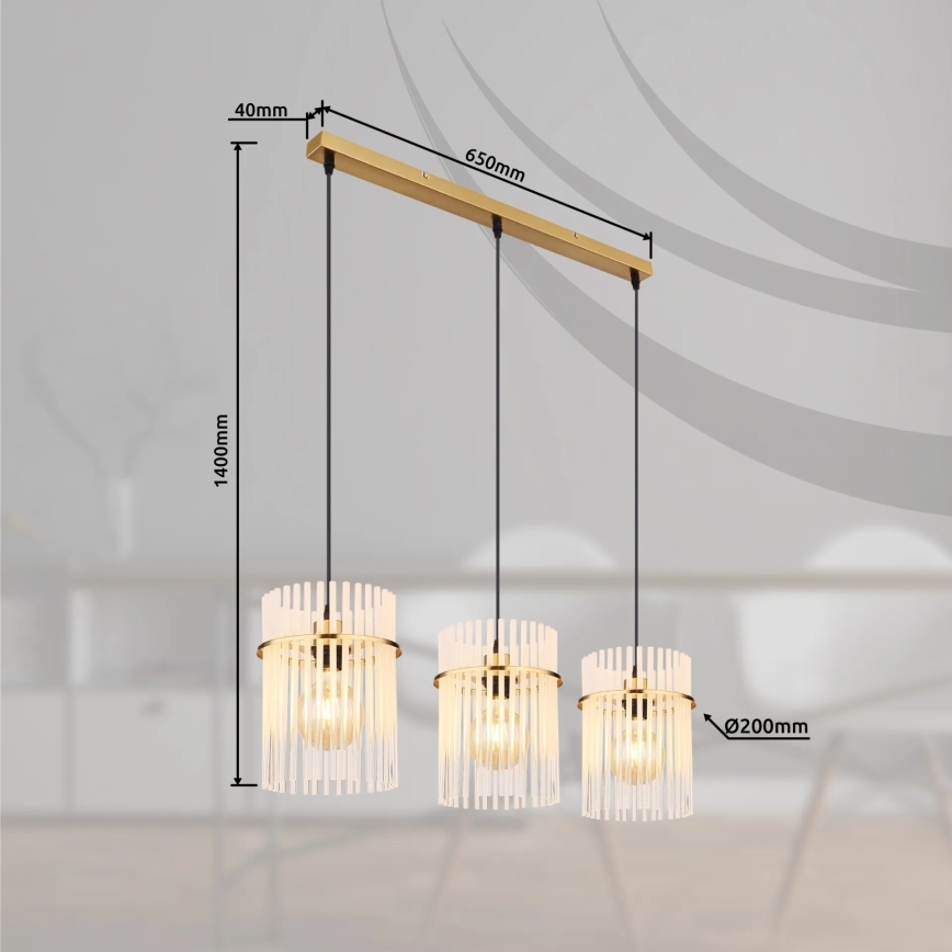 Globo - Lampadario a sospensione con filo 3xE27/60W/230V oro