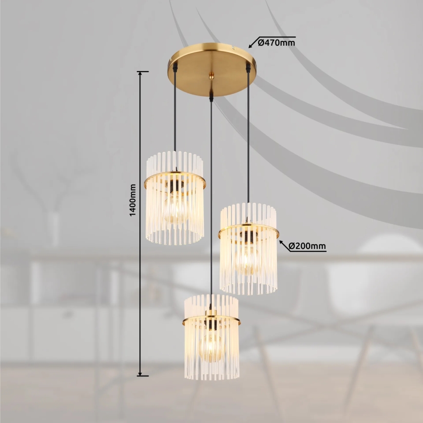 Globo - Hängeleuchte 3xE27/60W/230V d 47 cm golden