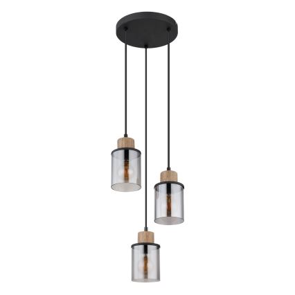 Globo - Lampadario a sospensione con filo 3xE27/15W/230V diametro 27 cm quercia