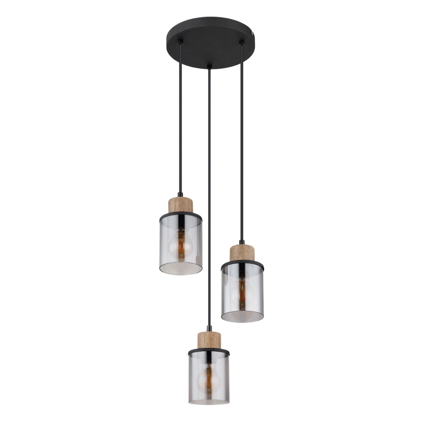 Globo - Lampadario a sospensione con filo 3xE27/15W/230V diametro 27 cm quercia