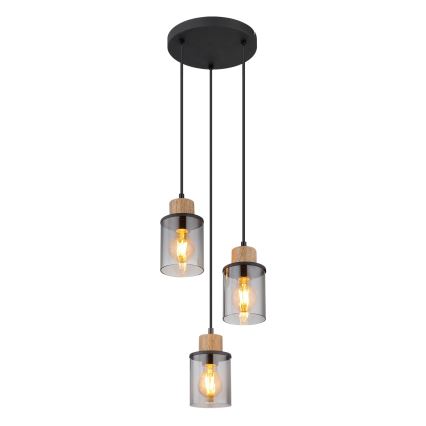 Globo - Lampadario a sospensione con filo 3xE27/15W/230V diametro 27 cm quercia