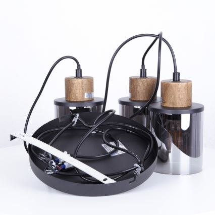 Globo - Lampadario a sospensione con filo 3xE27/15W/230V diametro 27 cm quercia