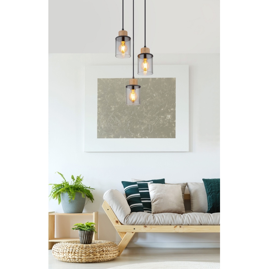 Globo - Suspension filaire 3xE27/15W/230V d. 27 cm chêne