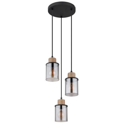 Globo - Suspension filaire 3xE27/15W/230V d. 27 cm chêne