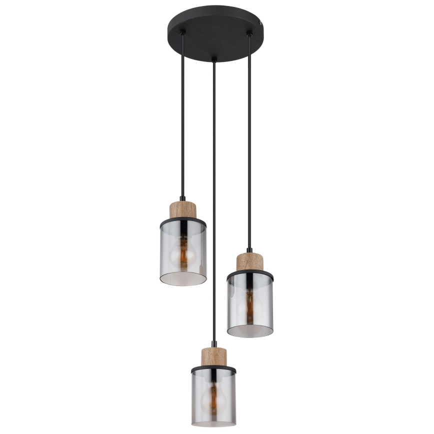 Globo - Suspension filaire 3xE27/15W/230V d. 27 cm chêne