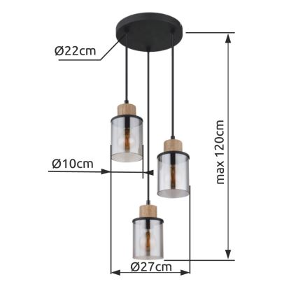 Globo - Suspension filaire 3xE27/15W/230V d. 27 cm chêne