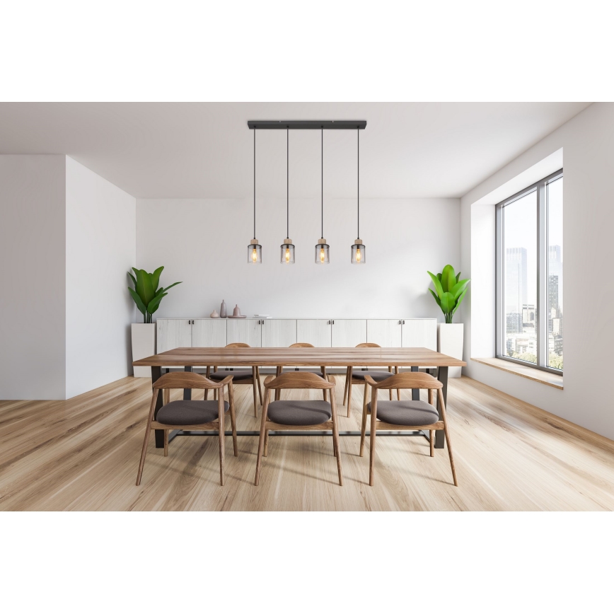 Globo - Lampadario a sospensione con filo 4xE27/15W/230V quercia