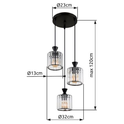 Globo - Lampadario a sospensione con filo 3xE27/60W/230V diametro 32 cm nero