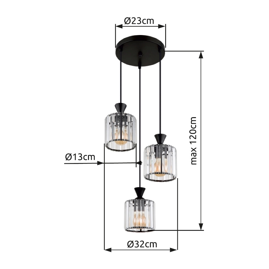 Globo - Lampadario a sospensione con filo 3xE27/60W/230V diametro 32 cm nero
