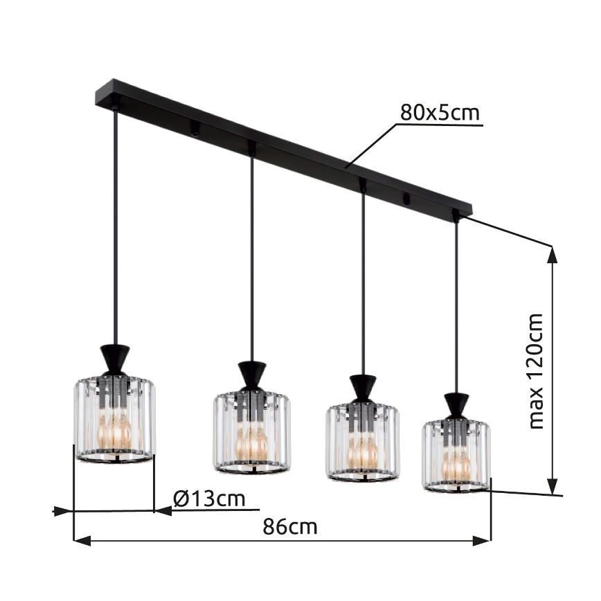 Globo - Lampadario a sospensione con filo 4xE27/60W/230V nero