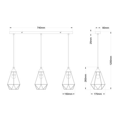 Globo - Suspension filaire 3xE27/60W/230V