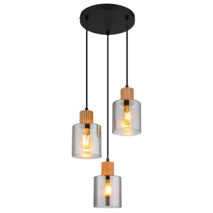 Globo - Suspension filaire 3xE27/25W/230V noir d. 30 cm