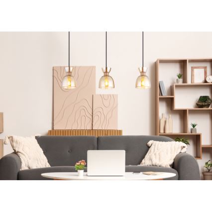 Globo - Lampadario a sospensione con filo 3xE14/40W/230V marrone/fumé