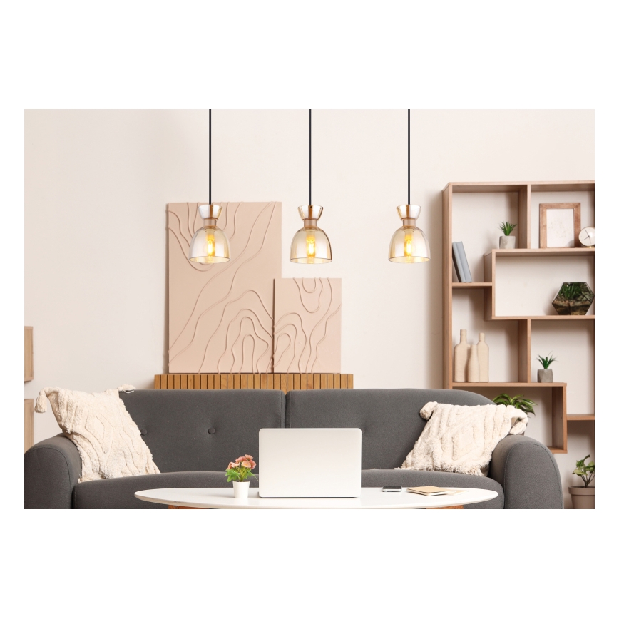 Globo - Suspension filaire 3xE14/40W/230V marron/fumé