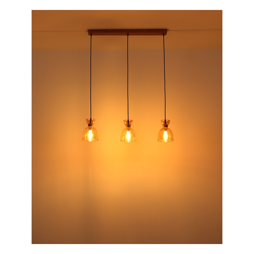 Globo - Suspension filaire 3xE14/40W/230V marron/fumé