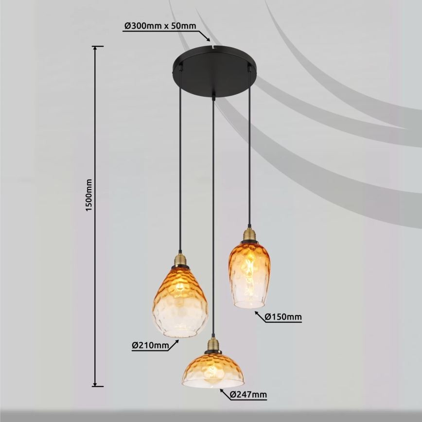 Globo - Hängeleuchte 3xE27/60W/230V d 46 cm orange
