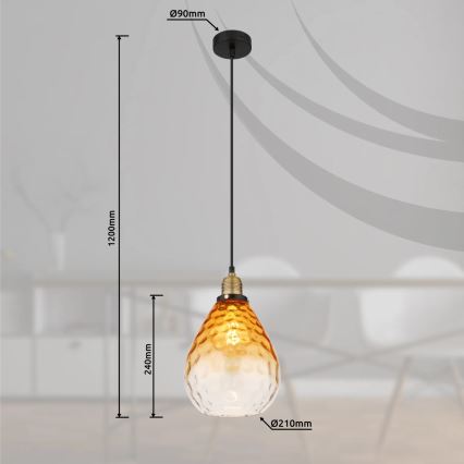 Globo - Lampadario a sospensione con filo 1xE27/60W/230V diametro 21 cm arancione