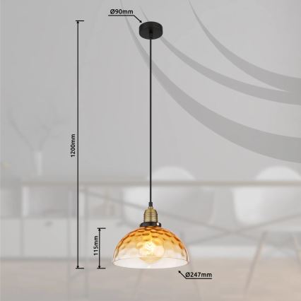 Globo - Lampadario a sospensione con filo 1xE27/60W/230V diametro 25 cm arancione