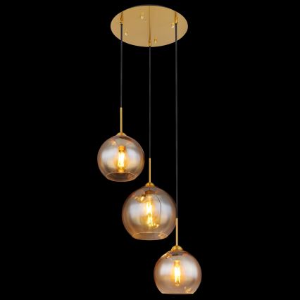 Globo - Pendelleuchte an Seil 3xE27/60W/230V Messing