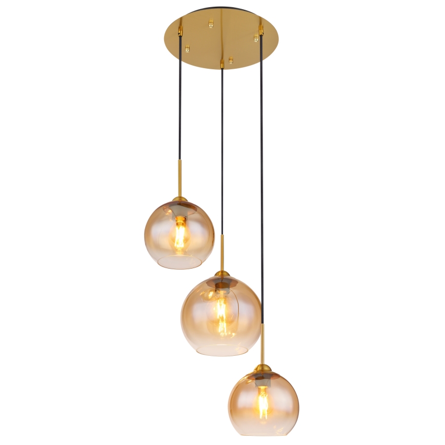 Globo - Suspension sur câble 3xE27/60W/230V, laiton