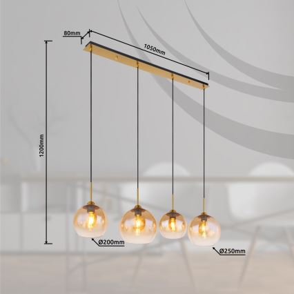 Globo - Pendelleuchte an Kabel 4xE27/60W/230V Messing