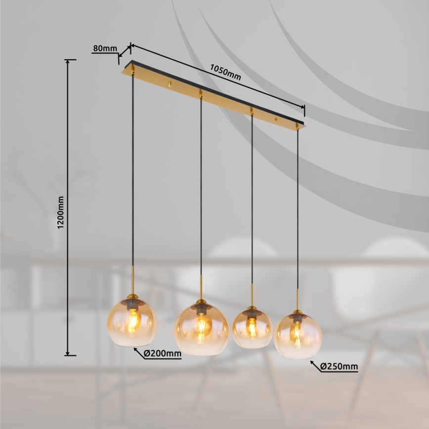 Globo - Pendelleuchte an Kabel 4xE27/60W/230V Messing