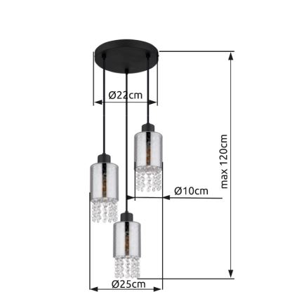 Globo - Lampadario a sospensione con filo 3xE27/40W/230V diametro 25 cm nero