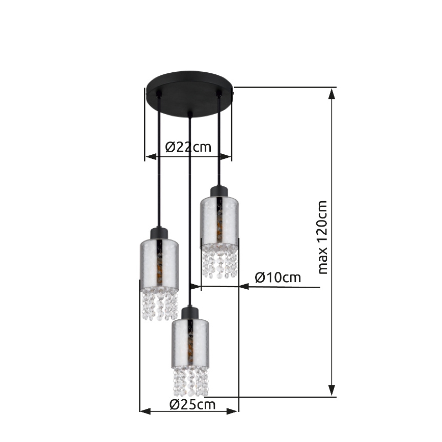 Globo - Lampadario a sospensione con filo 3xE27/40W/230V diametro 25 cm nero