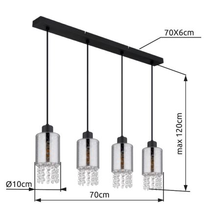 Globo - Lampadario a sospensione con filo 4xE27/40W/230V nero