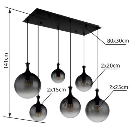Globo - Lampadario a sospensione con filo 6xE27/10W/230V nero
