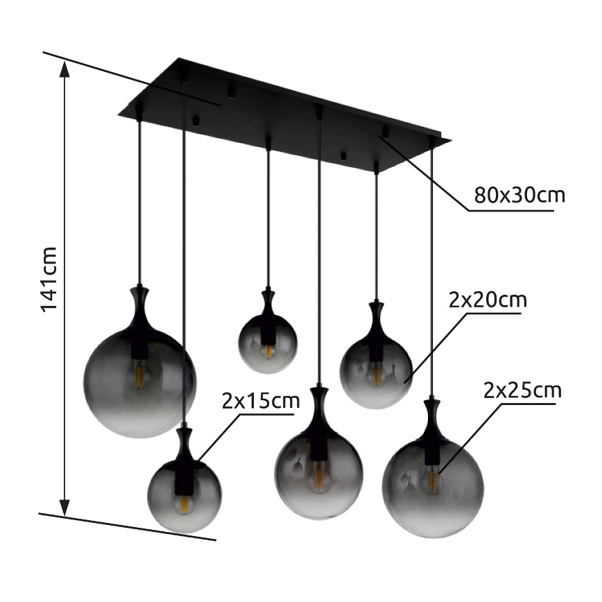 Globo - Lampadario a sospensione con filo 6xE27/10W/230V nero