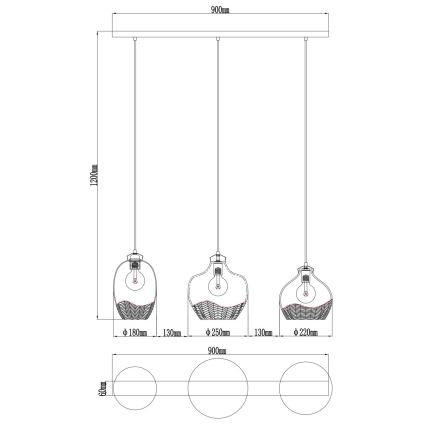 Globo - Suspension sur câble 3x E27/60W/230V